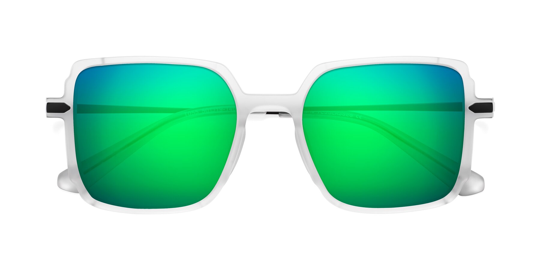 Folded Front of Darlene in White with Green Mirrored Lenses
