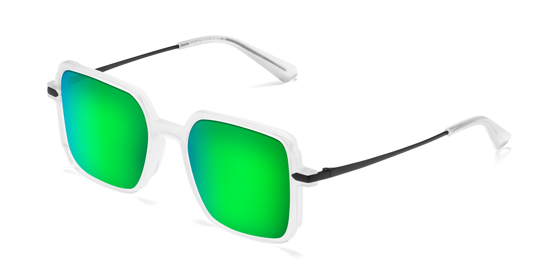 Angle of Darlene in White with Green Mirrored Lenses