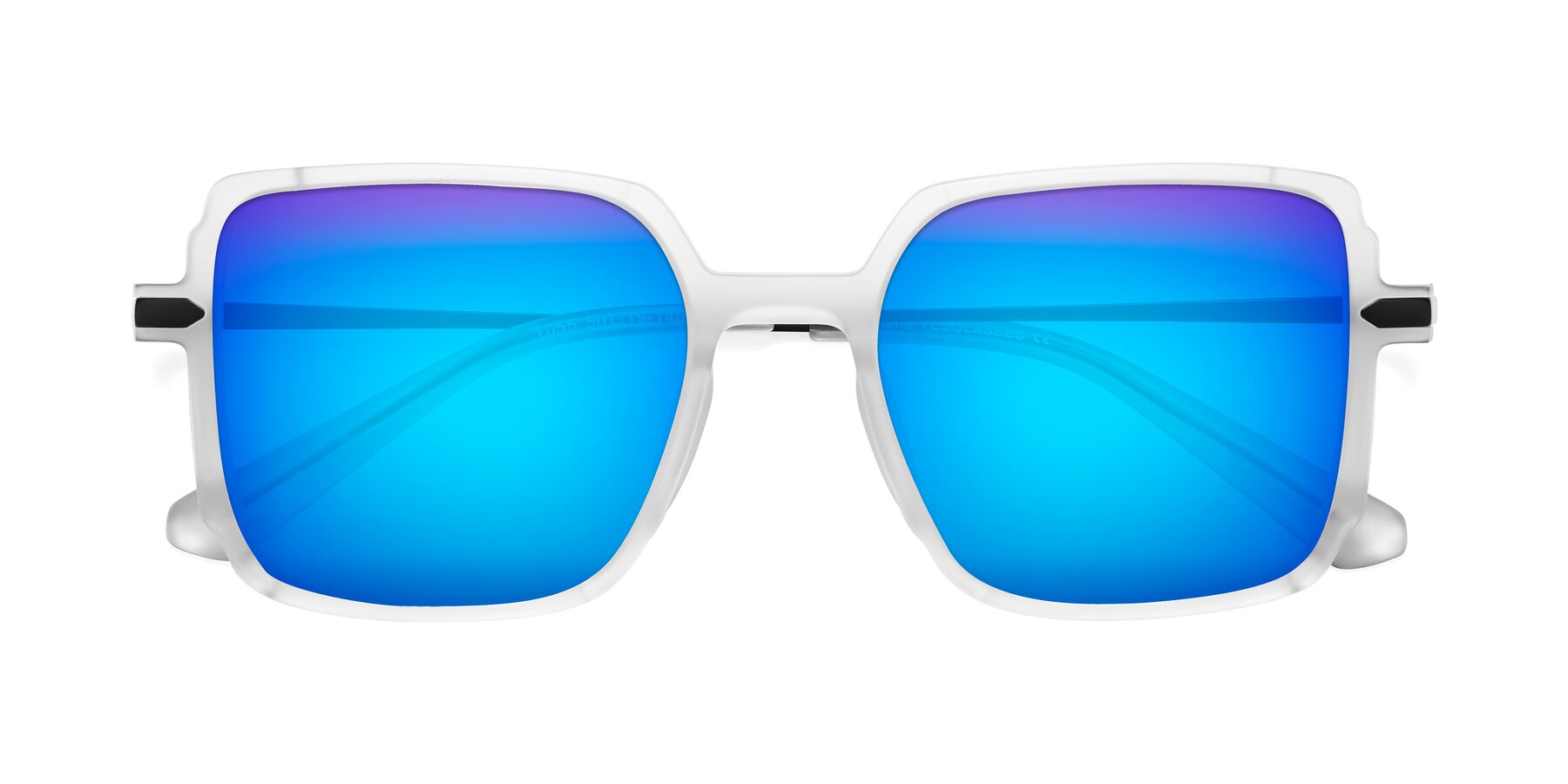Folded Front of Darlene in White with Blue Mirrored Lenses