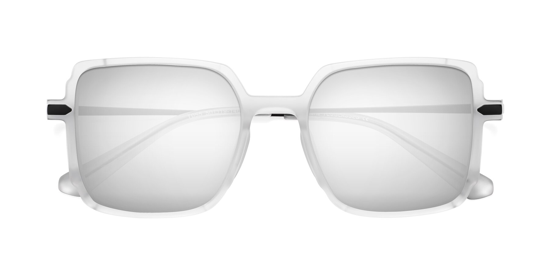 Folded Front of Darlene in White with Silver Mirrored Lenses