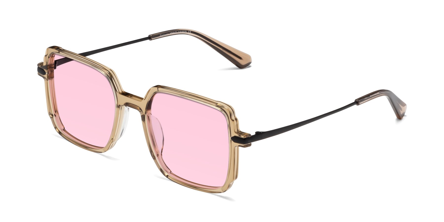 Angle of Darlene in Amber with Light Pink Tinted Lenses