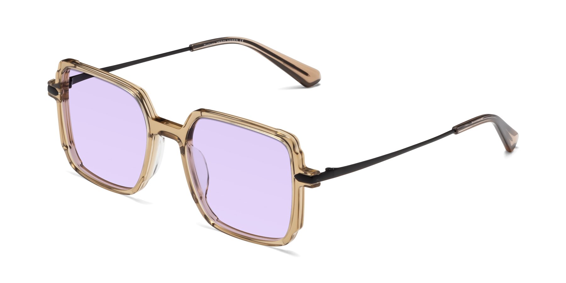 Angle of Darlene in Amber with Light Purple Tinted Lenses