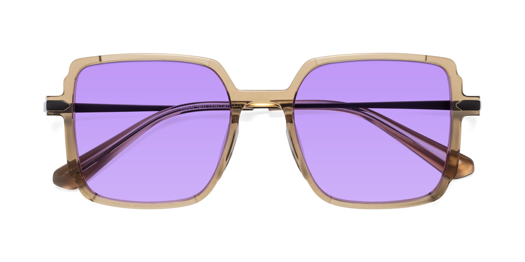 Folded Front of Darlene in Amber with Medium Purple Tinted Lenses