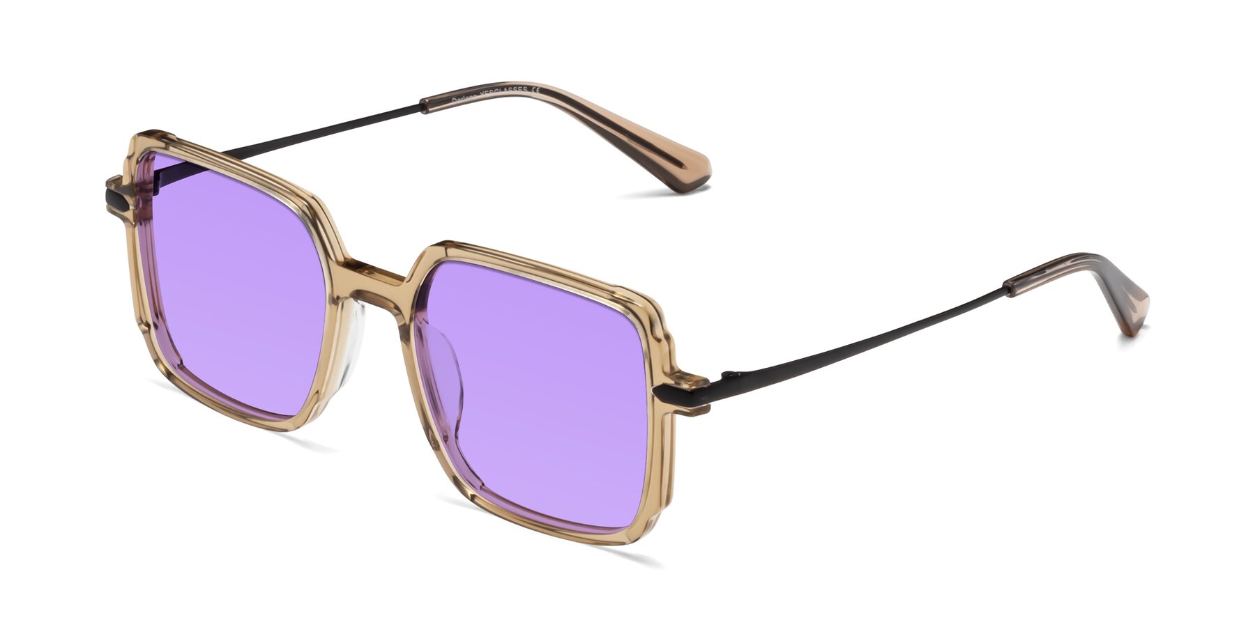 Angle of Darlene in Amber with Medium Purple Tinted Lenses