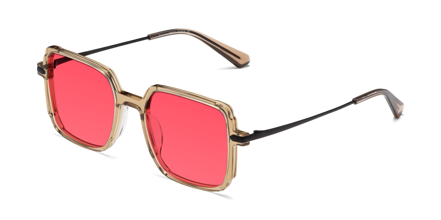 Angle of Darlene in Amber with Red Tinted Lenses