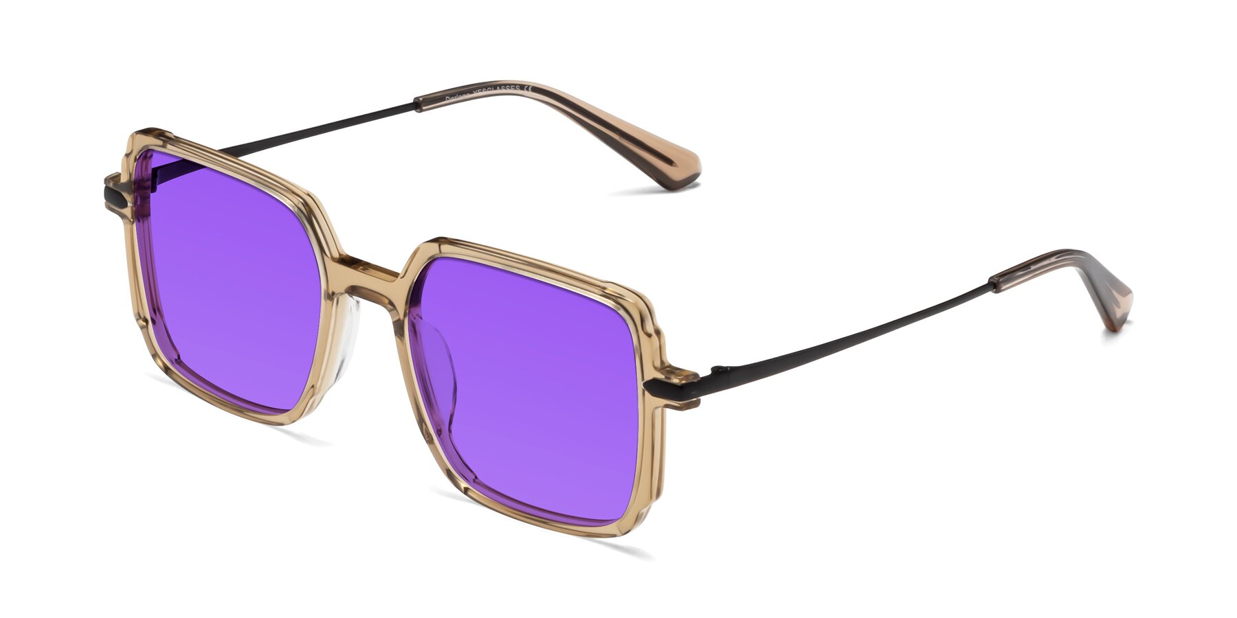 Angle of Darlene in Amber with Purple Tinted Lenses