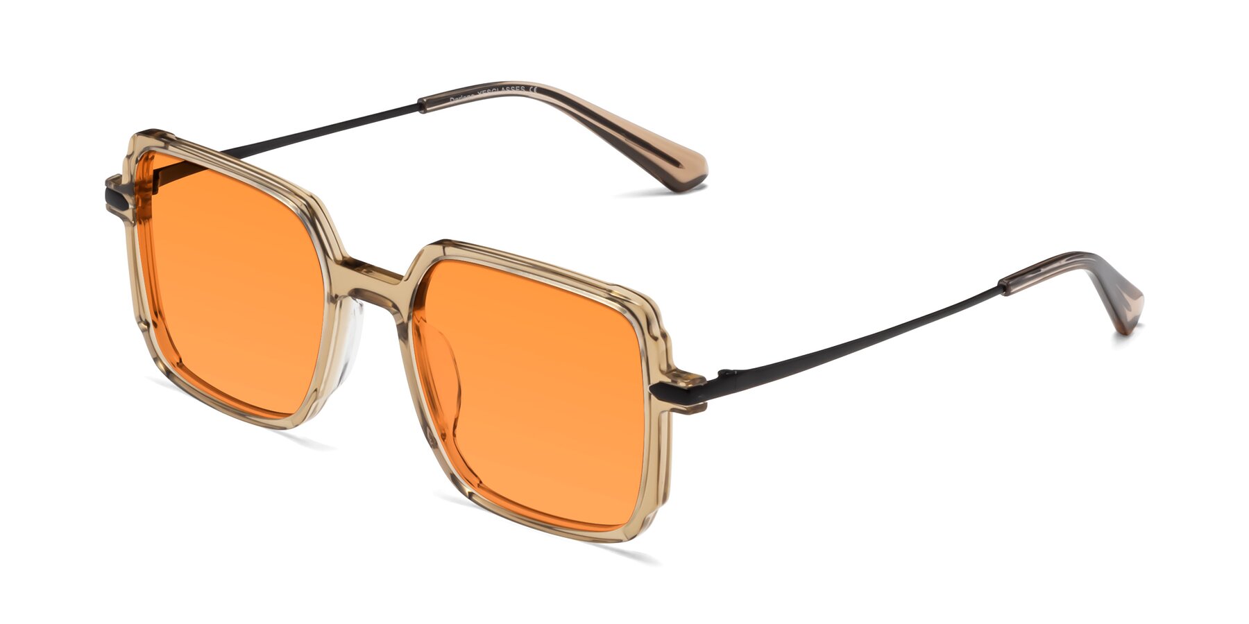 Angle of Darlene in Amber with Orange Tinted Lenses