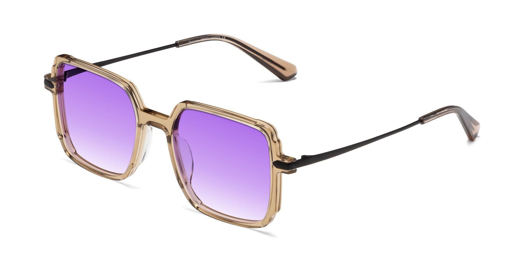 Angle of Darlene in Amber with Purple Gradient Lenses