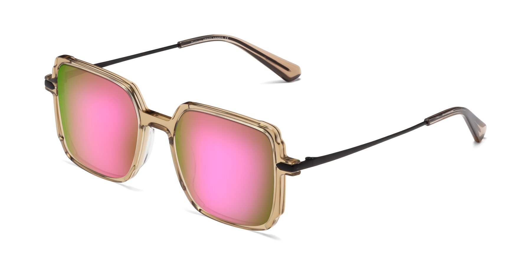 Angle of Darlene in Amber with Pink Mirrored Lenses
