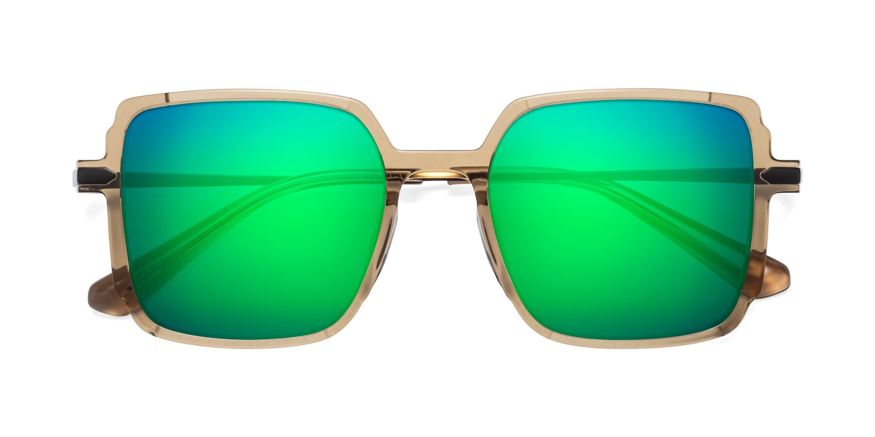 Folded Front of Darlene in Amber with Green Mirrored Lenses