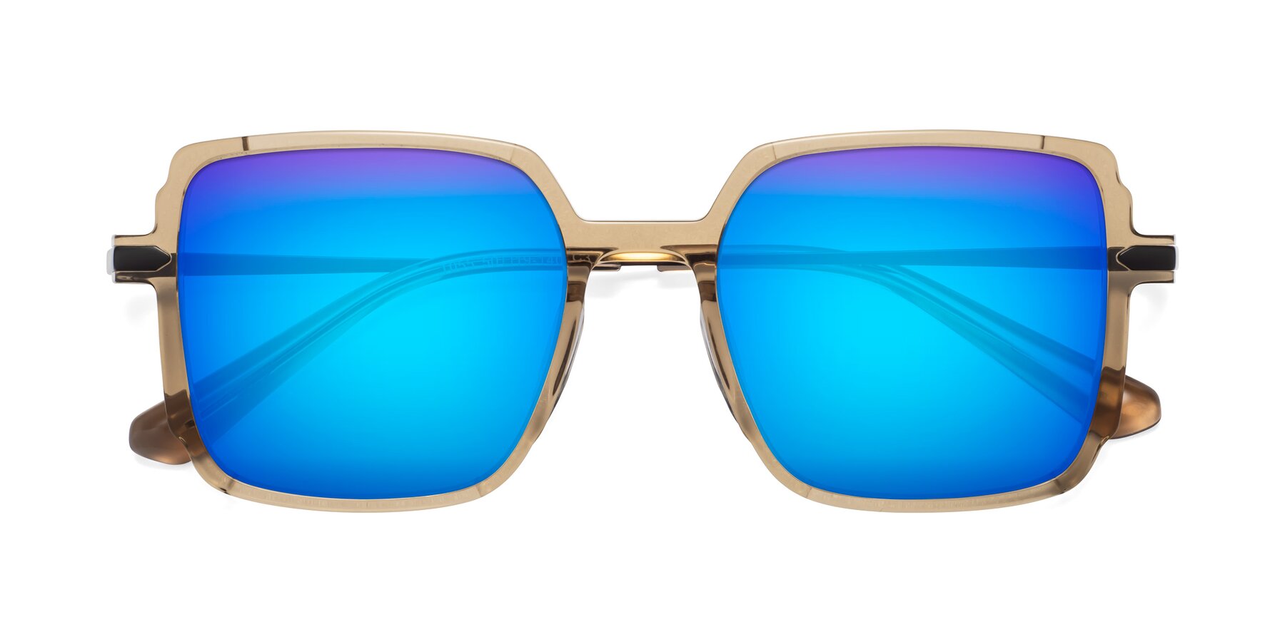 Folded Front of Darlene in Amber with Blue Mirrored Lenses