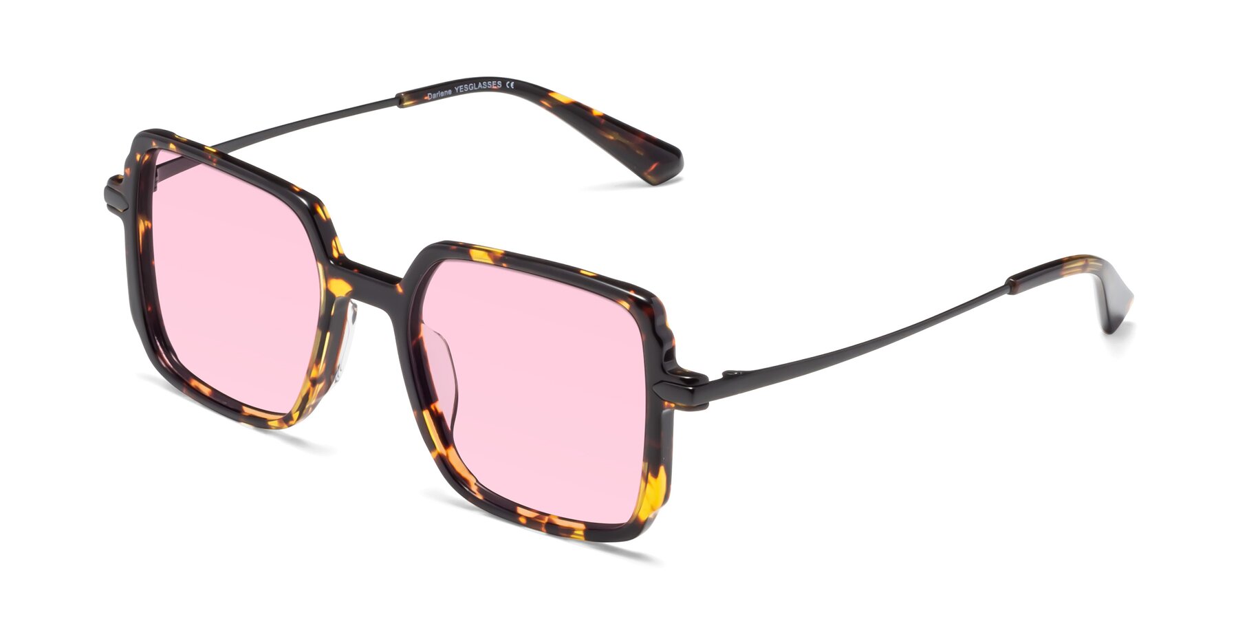 Angle of Darlene in Tortoise with Light Pink Tinted Lenses