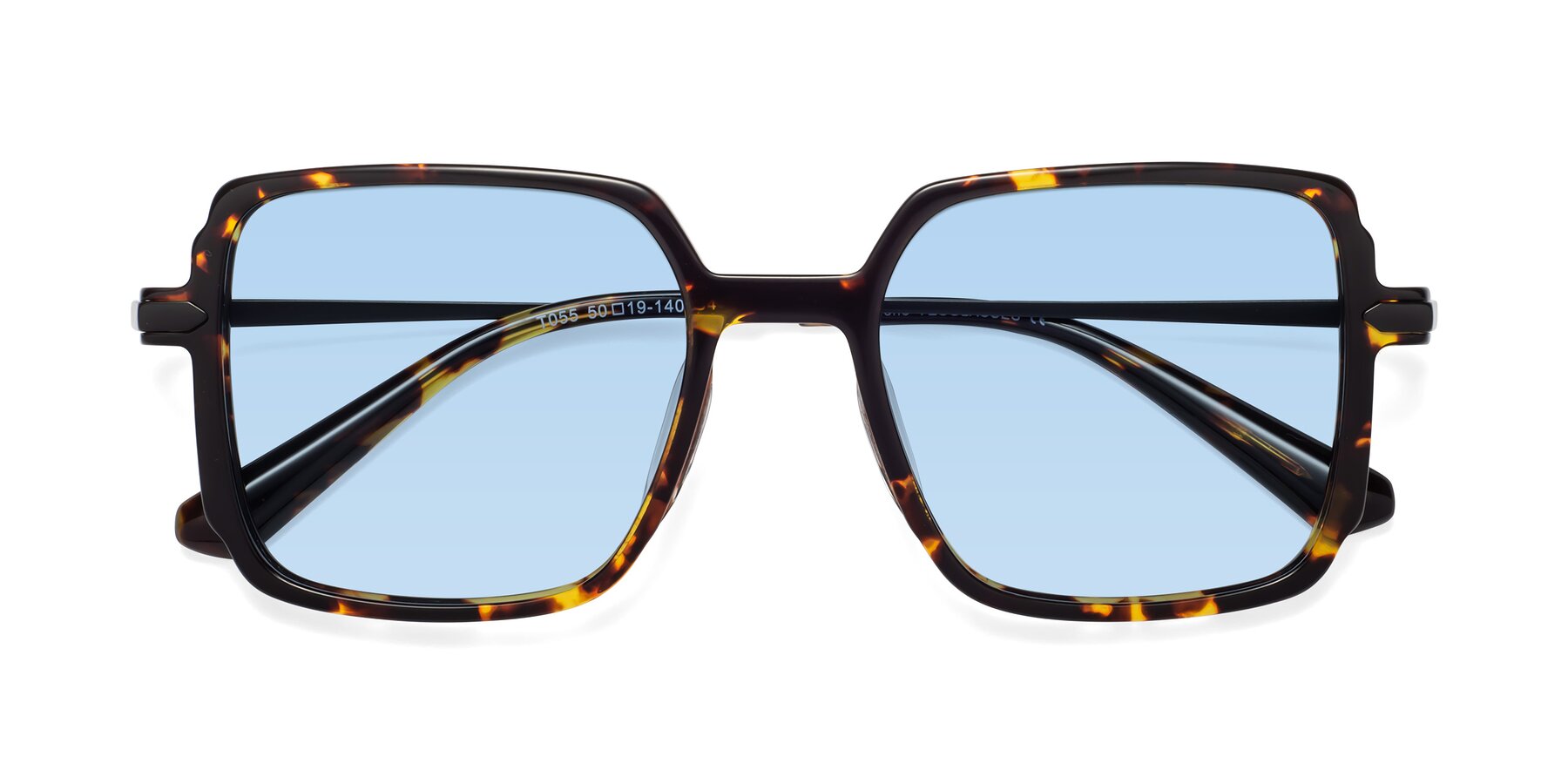 Folded Front of Darlene in Tortoise with Light Blue Tinted Lenses