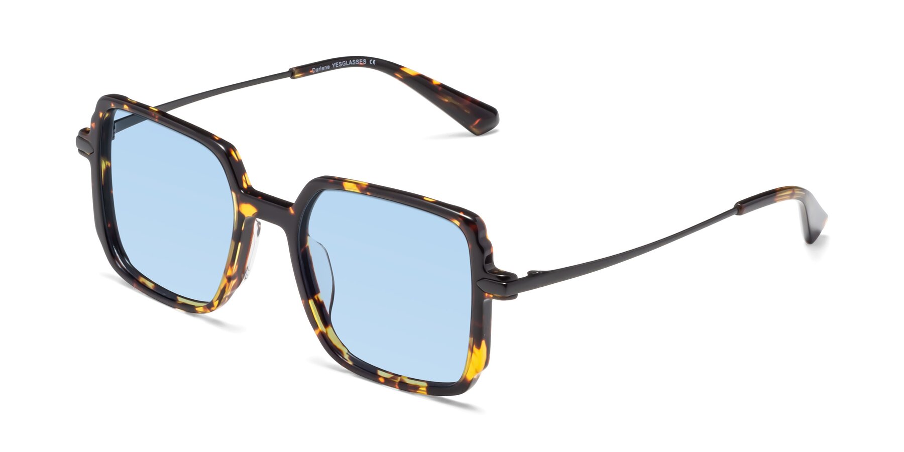 Angle of Darlene in Tortoise with Light Blue Tinted Lenses