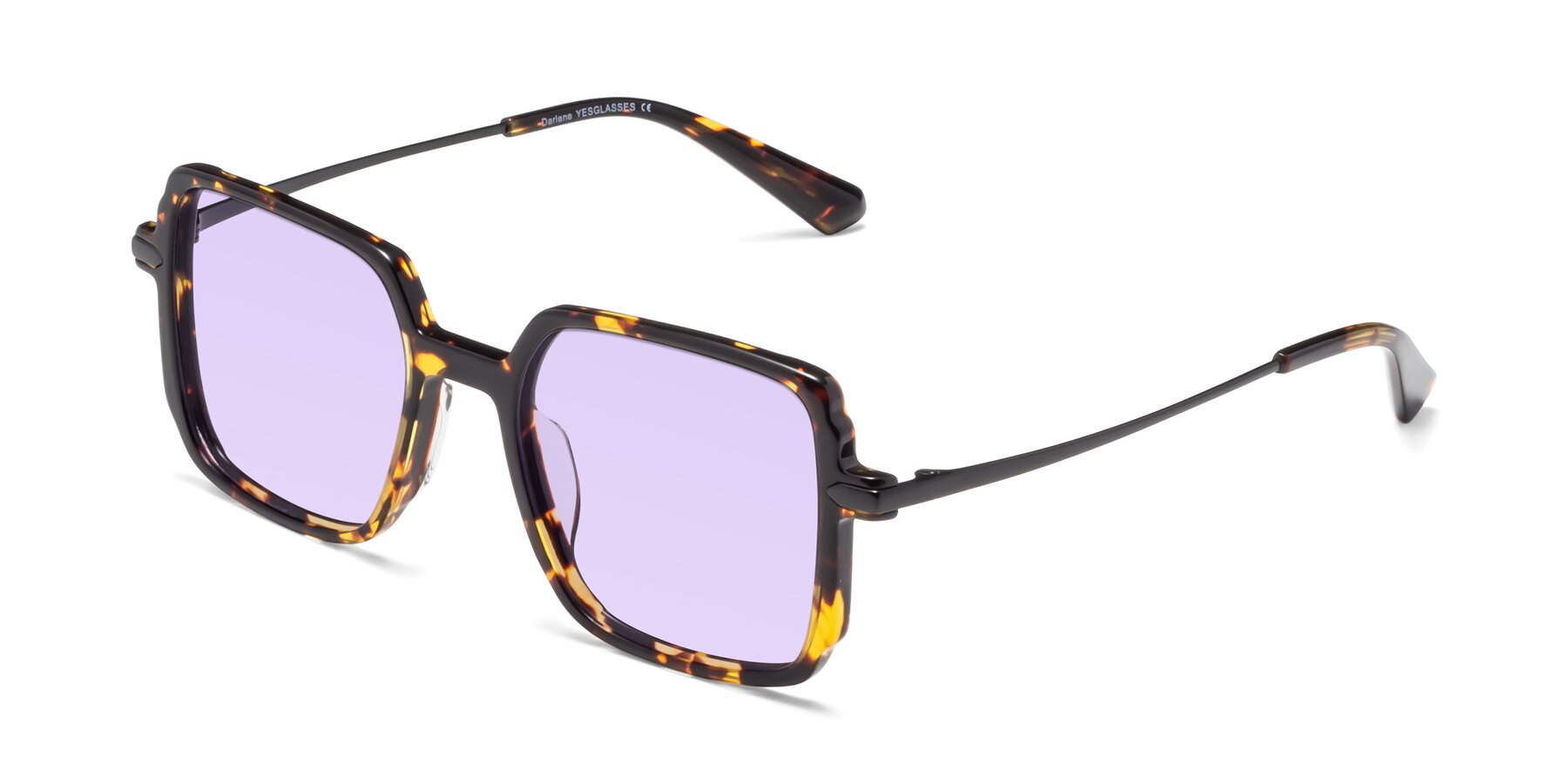 Angle of Darlene in Tortoise with Light Purple Tinted Lenses