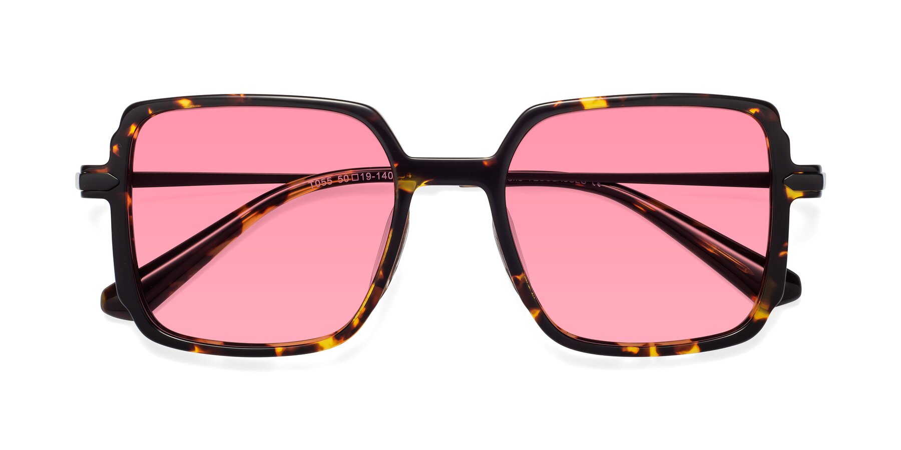 Folded Front of Darlene in Tortoise with Pink Tinted Lenses