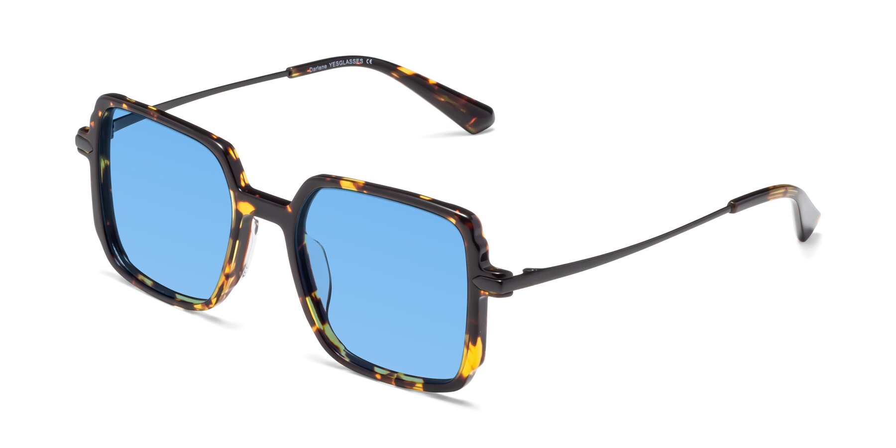 Angle of Darlene in Tortoise with Medium Blue Tinted Lenses