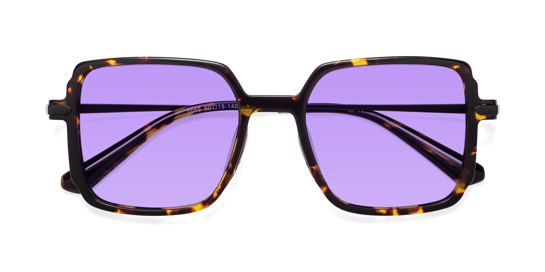 Folded Front of Darlene in Tortoise with Medium Purple Tinted Lenses