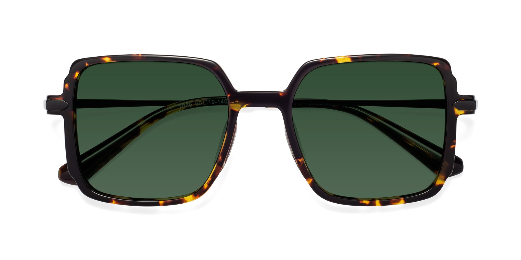 Folded Front of Darlene in Tortoise with Green Tinted Lenses