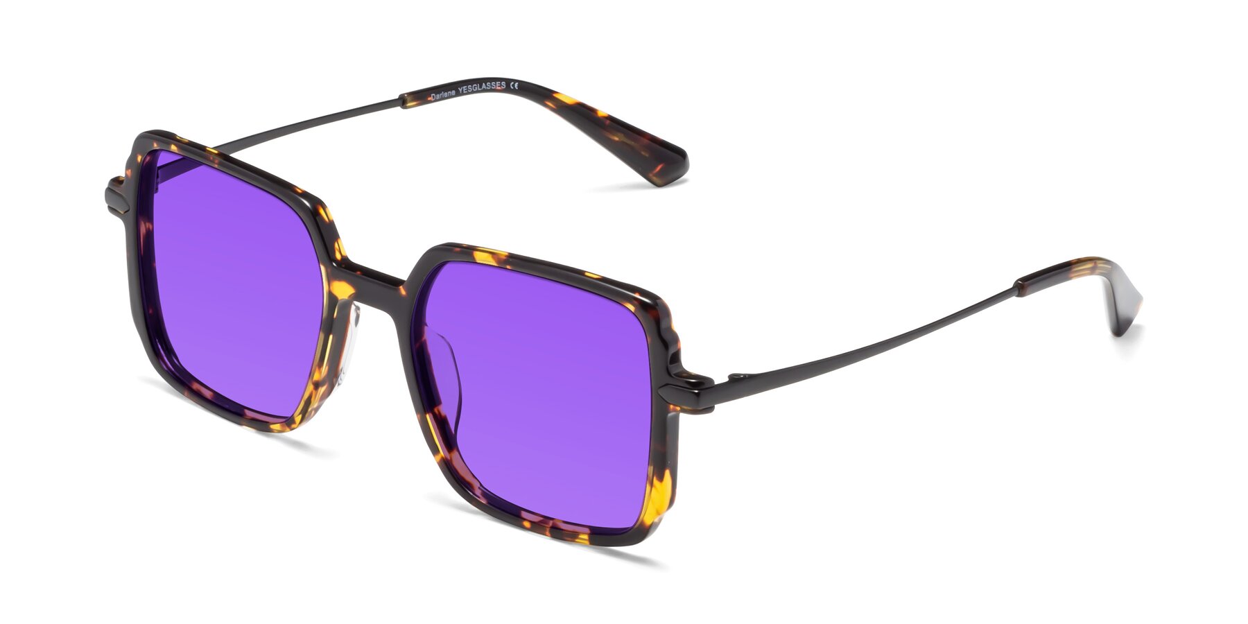 Angle of Darlene in Tortoise with Purple Tinted Lenses