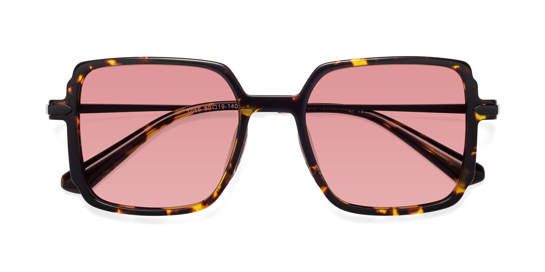 Folded Front of Darlene in Tortoise with Medium Garnet Tinted Lenses