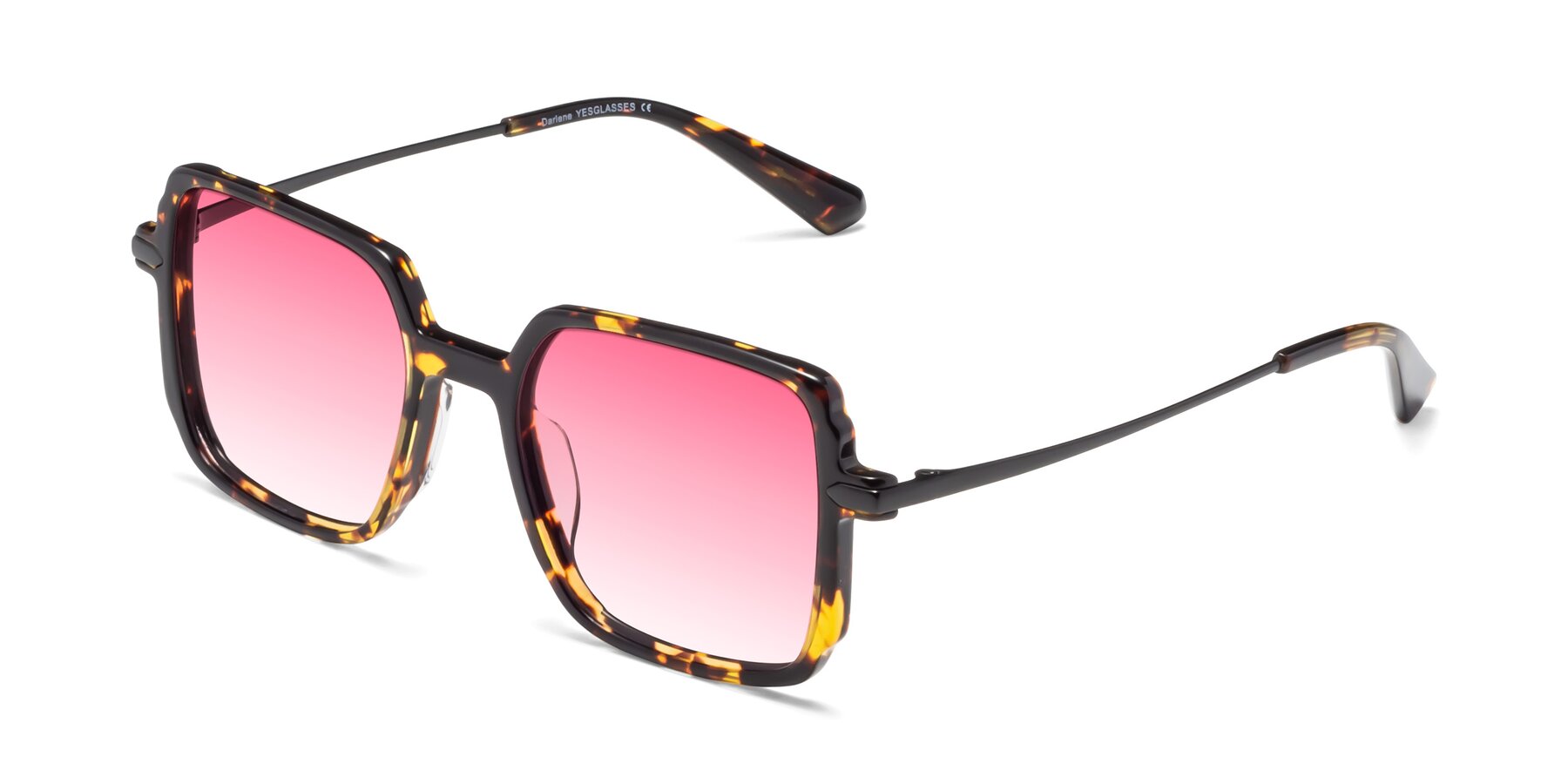 Angle of Darlene in Tortoise with Pink Gradient Lenses