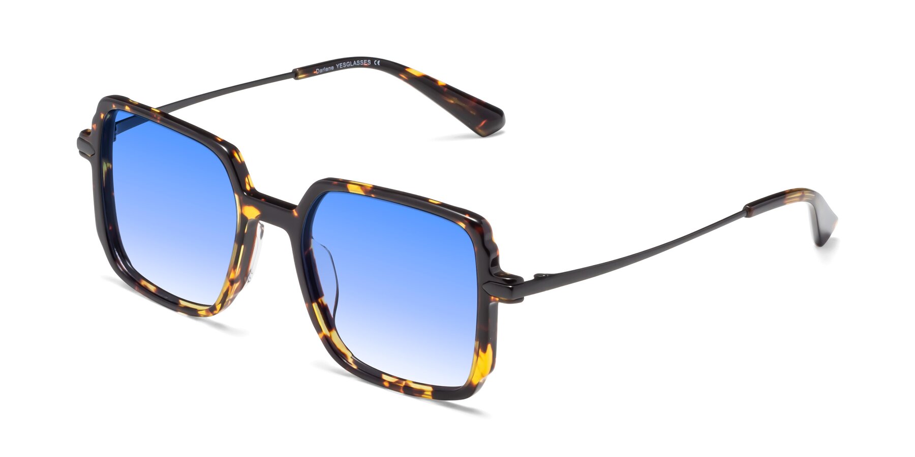 Angle of Darlene in Tortoise with Blue Gradient Lenses