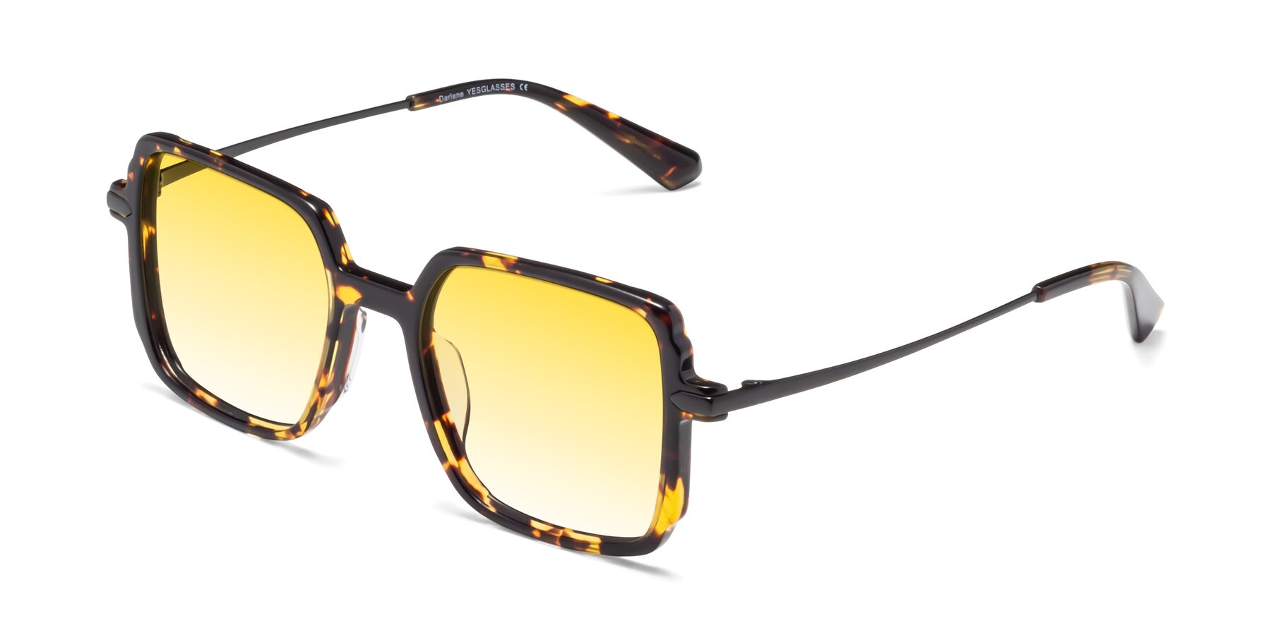 Angle of Darlene in Tortoise with Yellow Gradient Lenses