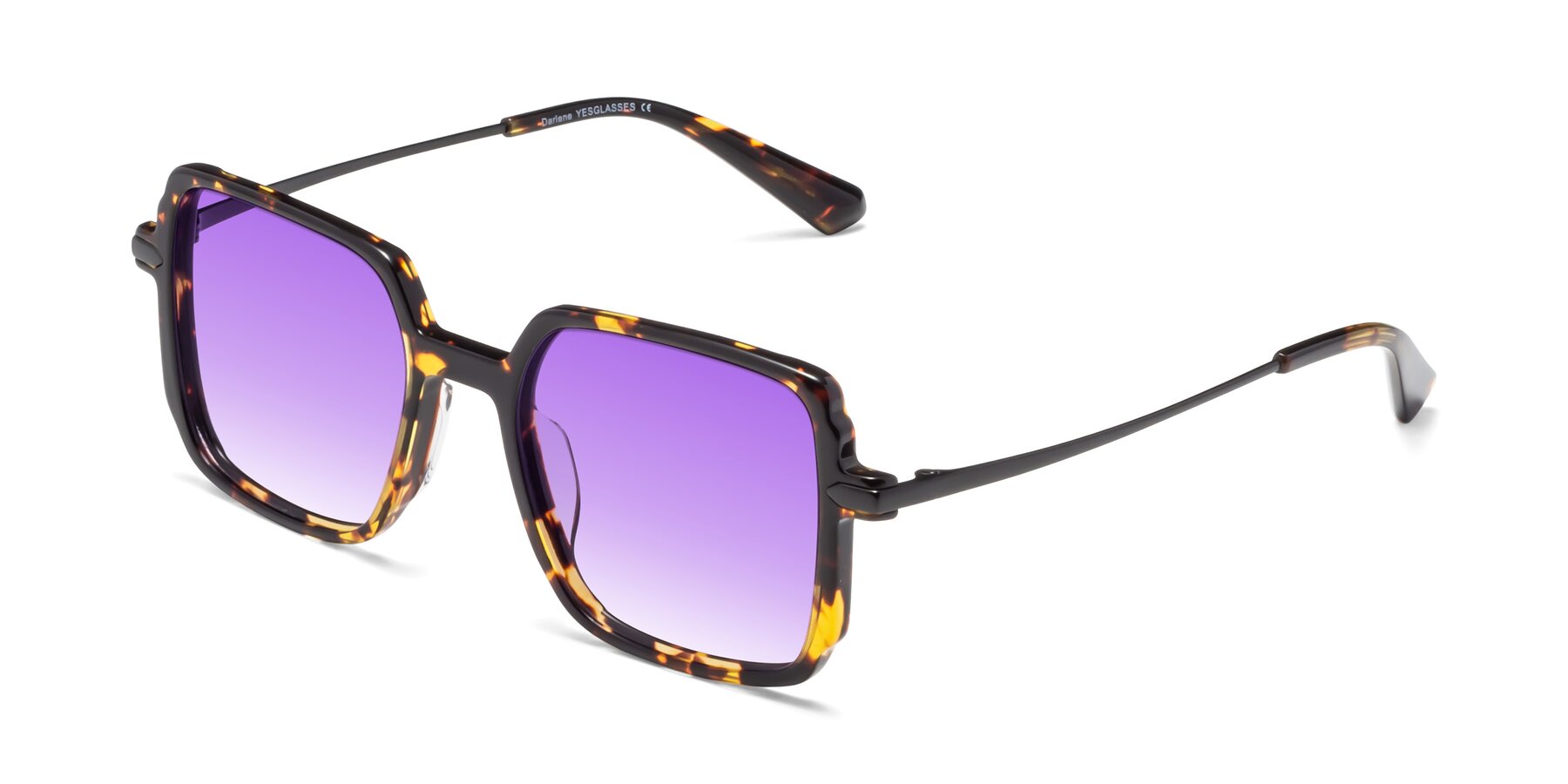 Angle of Darlene in Tortoise with Purple Gradient Lenses