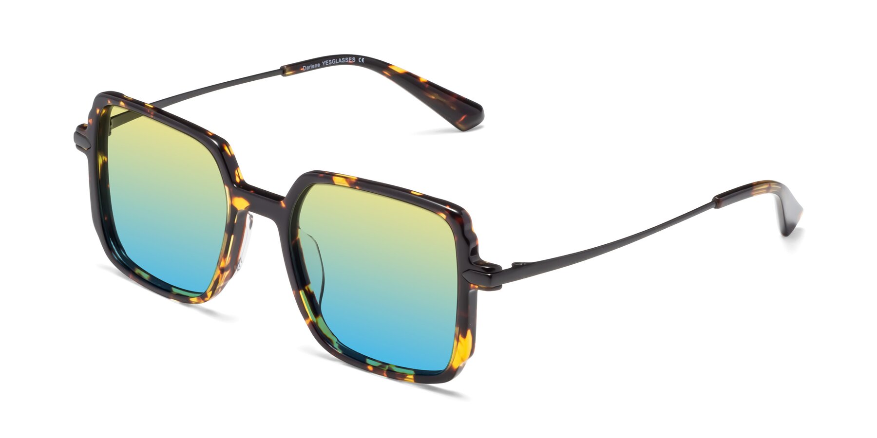 Angle of Darlene in Tortoise with Yellow / Blue Gradient Lenses