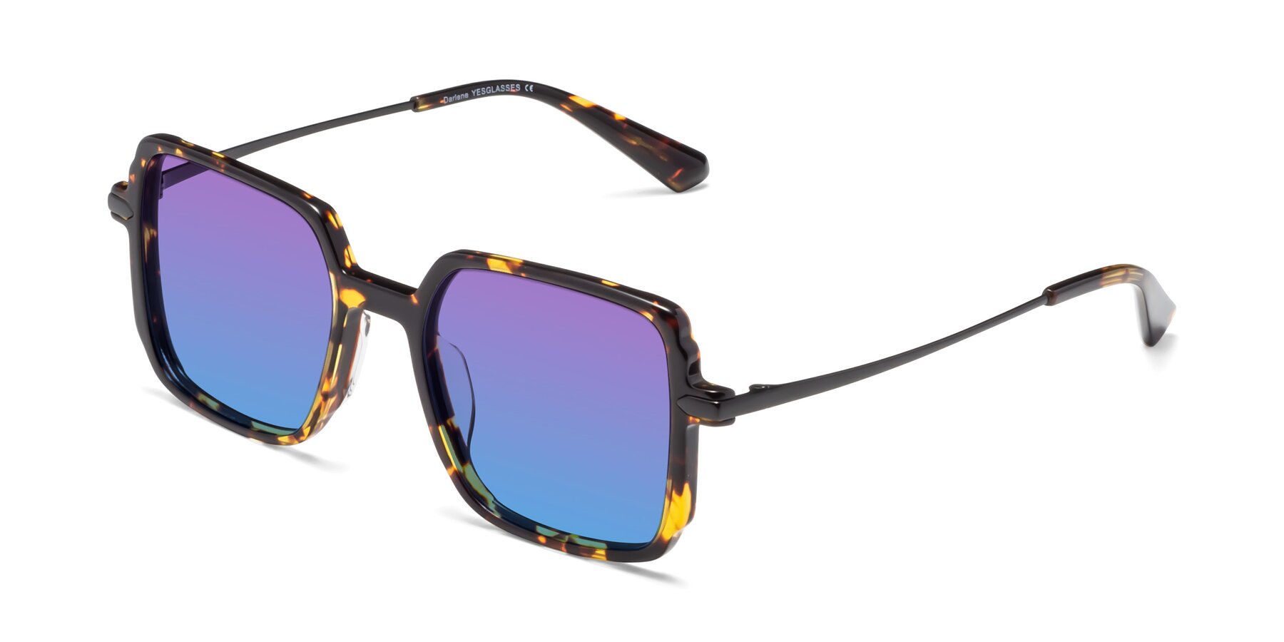 Angle of Darlene in Tortoise with Purple / Blue Gradient Lenses
