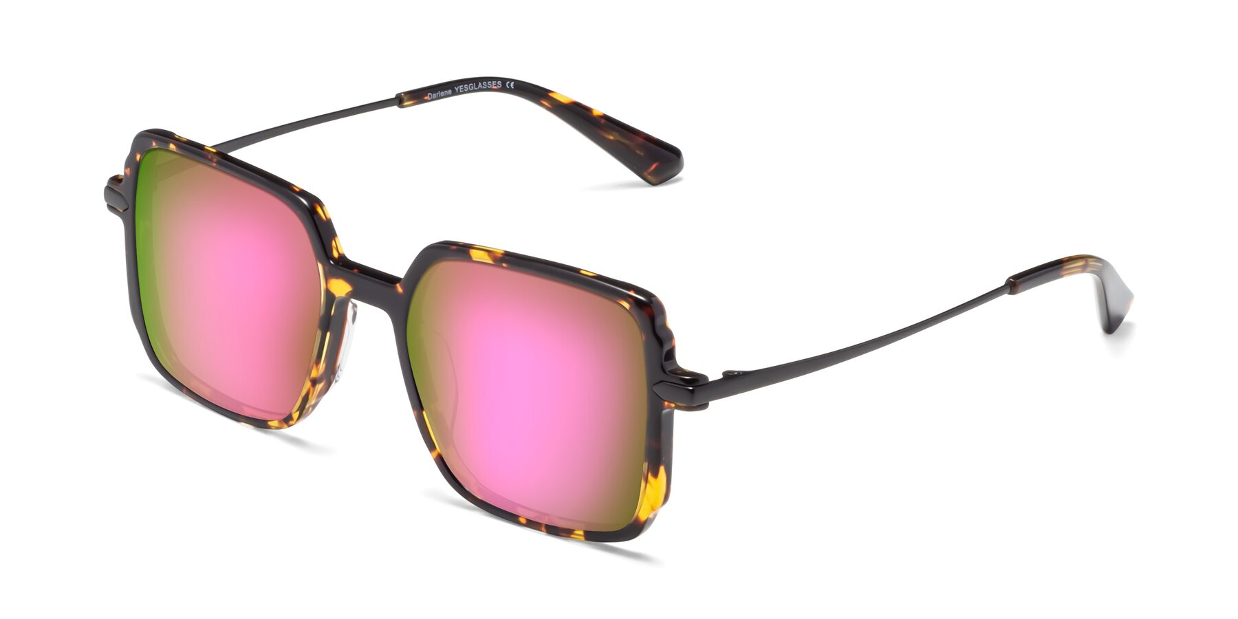 Angle of Darlene in Tortoise with Pink Mirrored Lenses