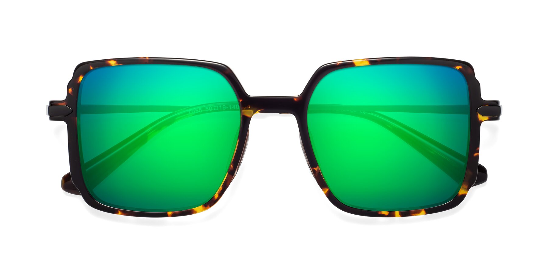 Folded Front of Darlene in Tortoise with Green Mirrored Lenses