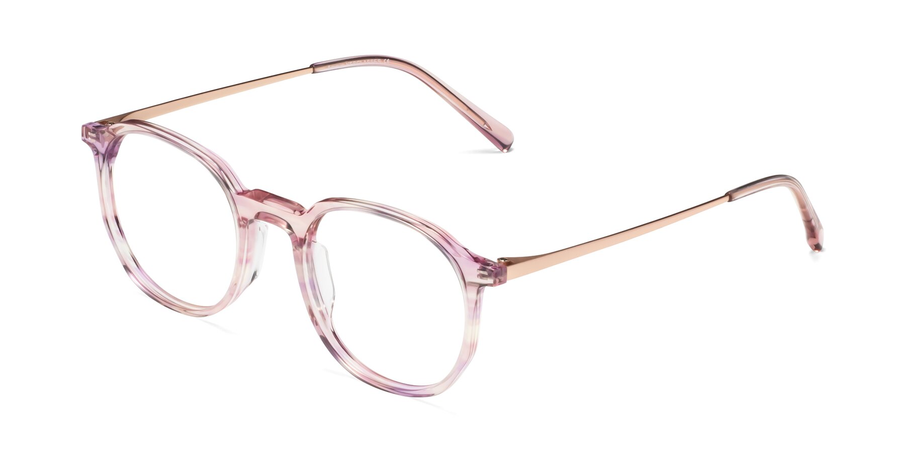 Angle of Ammie in Transparent Pink with Clear Eyeglass Lenses