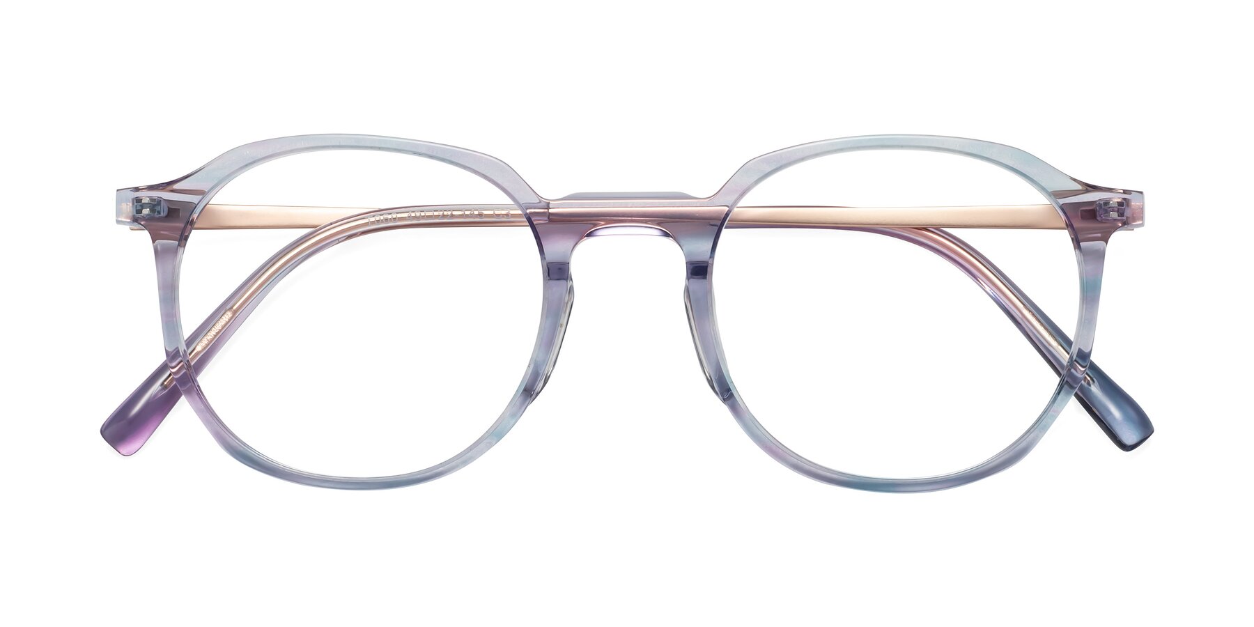 Folded Front of Ammie in Transparent Blue with Clear Reading Eyeglass Lenses