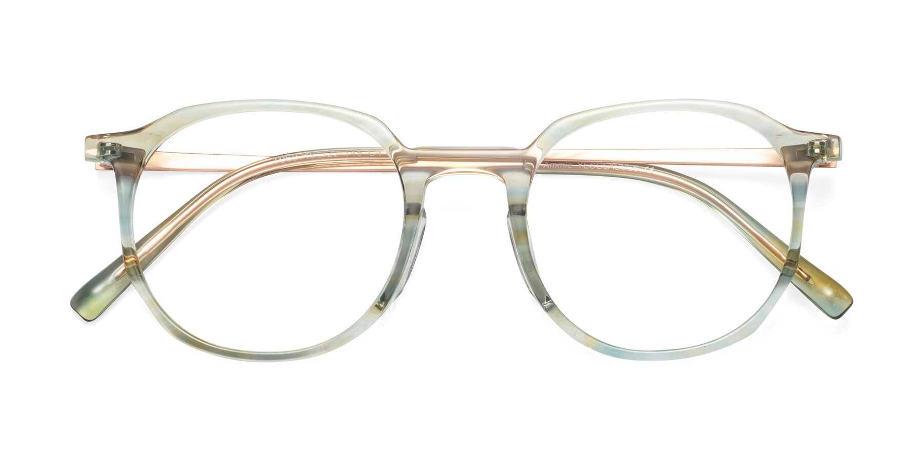 Folded Front of Ammie in Transparent Green with Clear Blue Light Blocking Lenses