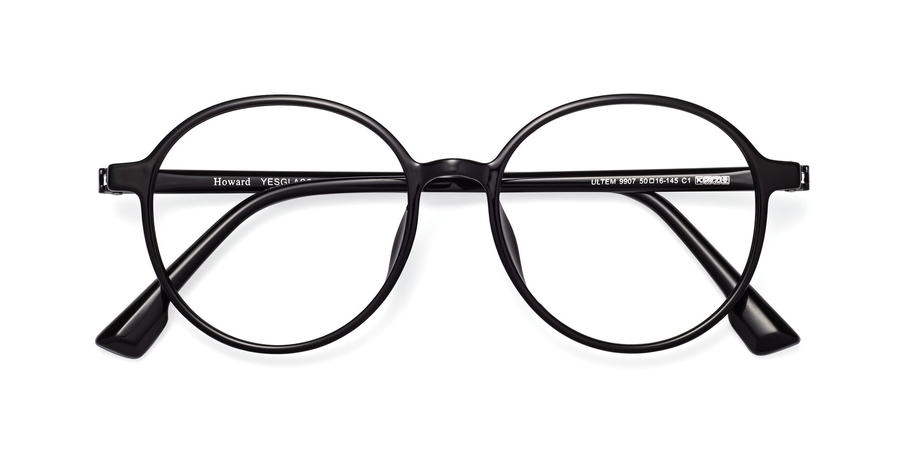 Folded Front of Howard in Black with Clear Eyeglass Lenses