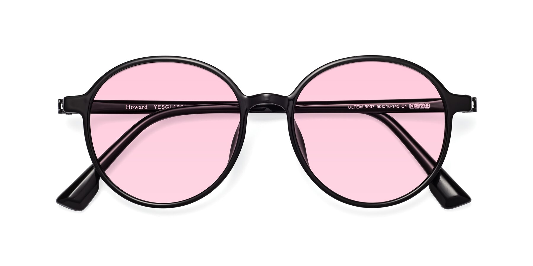 Folded Front of Howard in Black with Light Pink Tinted Lenses