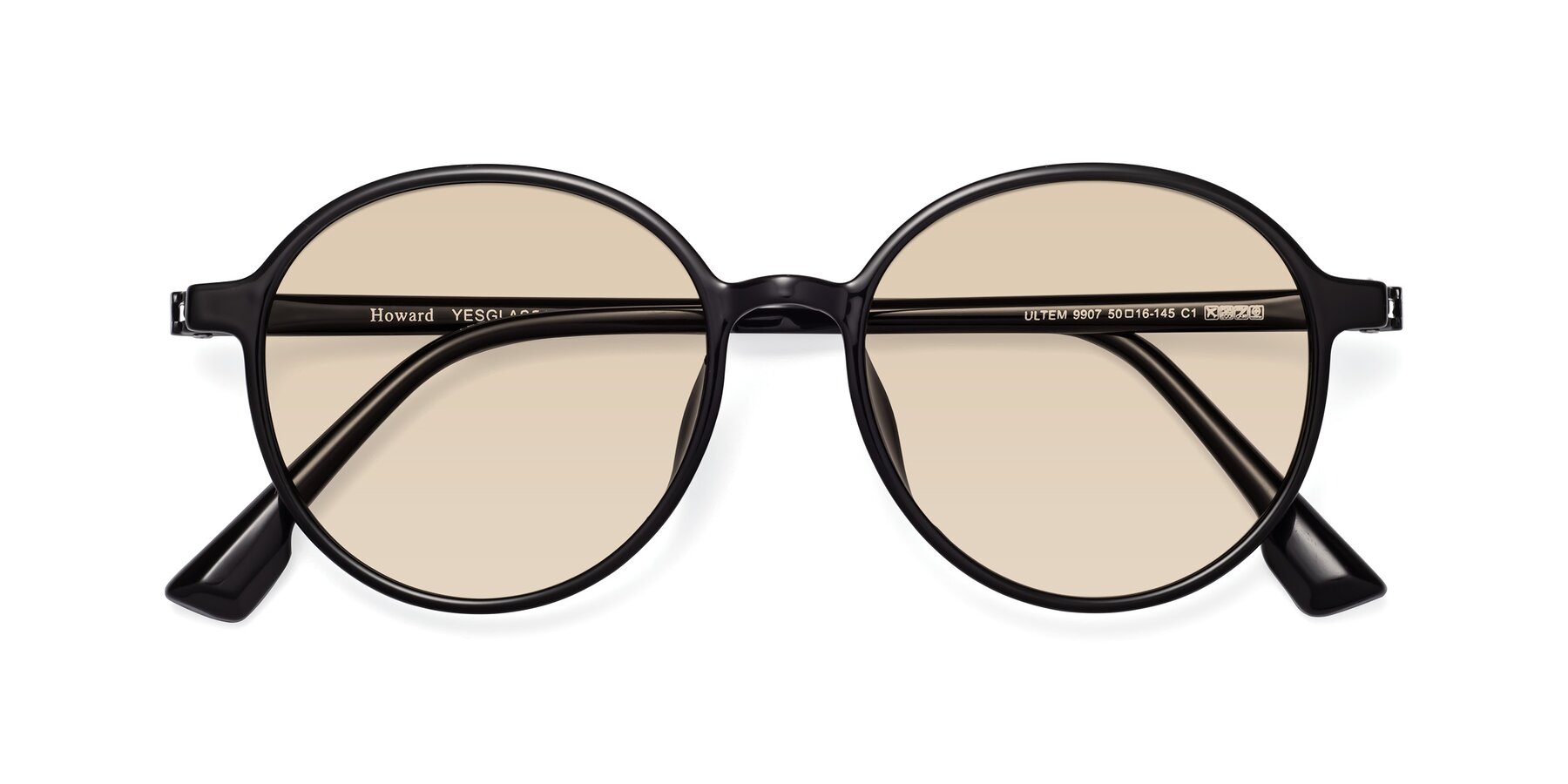 Folded Front of Howard in Black with Light Brown Tinted Lenses