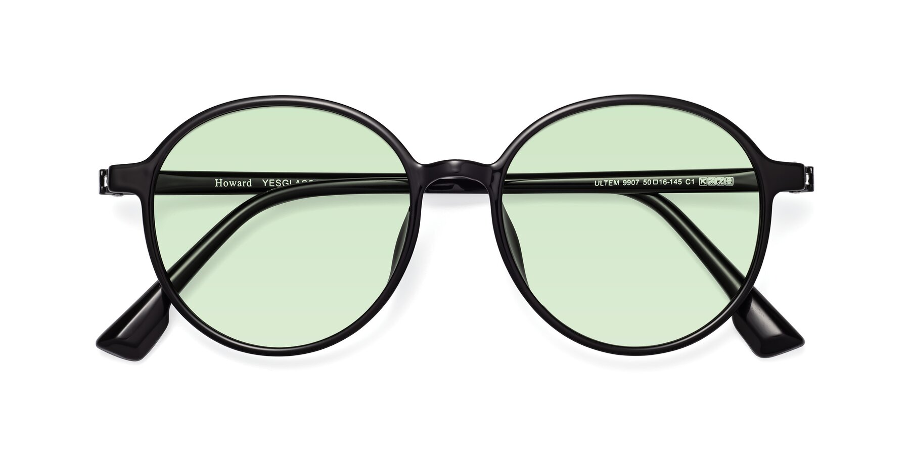Folded Front of Howard in Black with Light Green Tinted Lenses