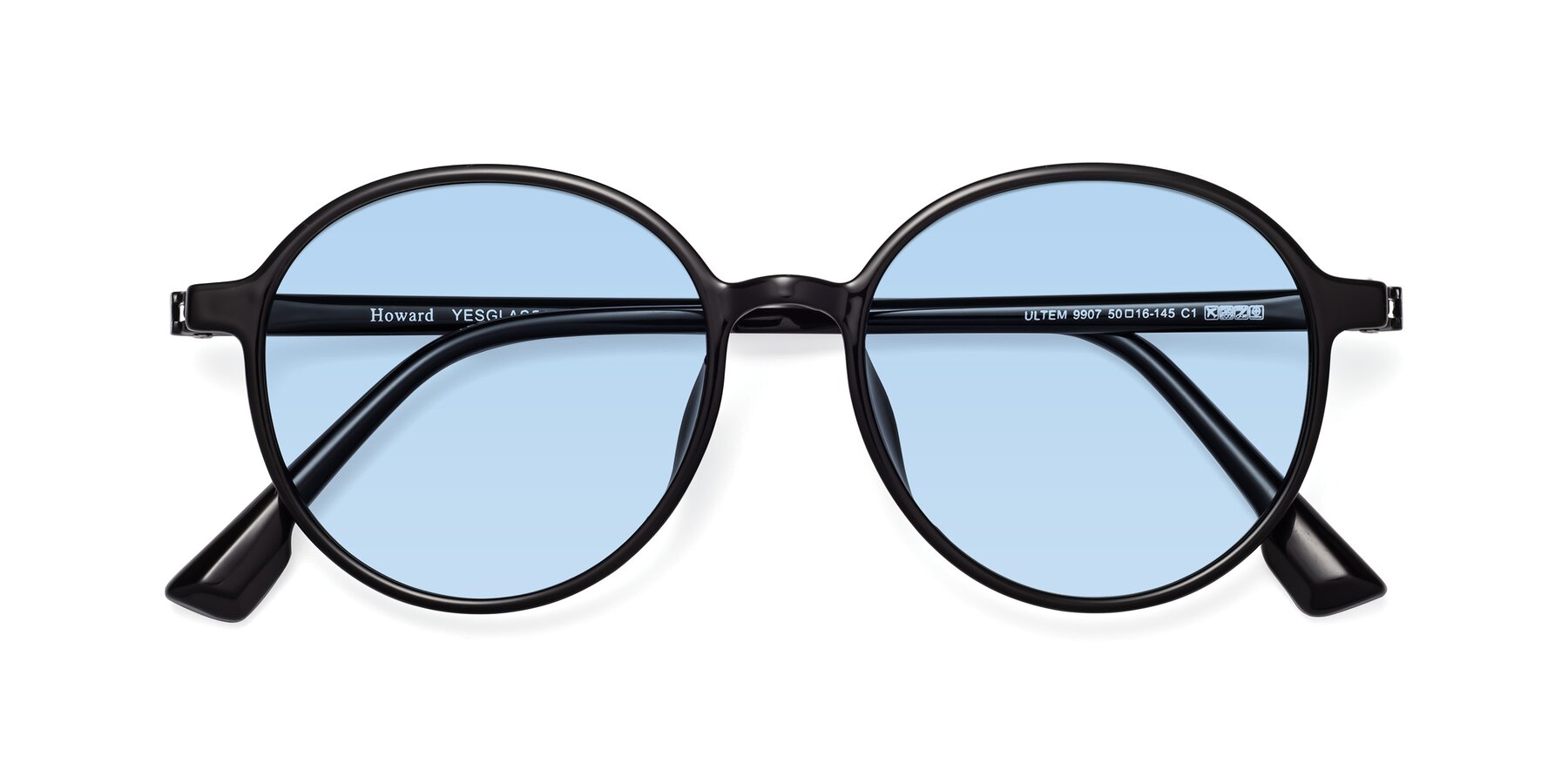 Folded Front of Howard in Black with Light Blue Tinted Lenses