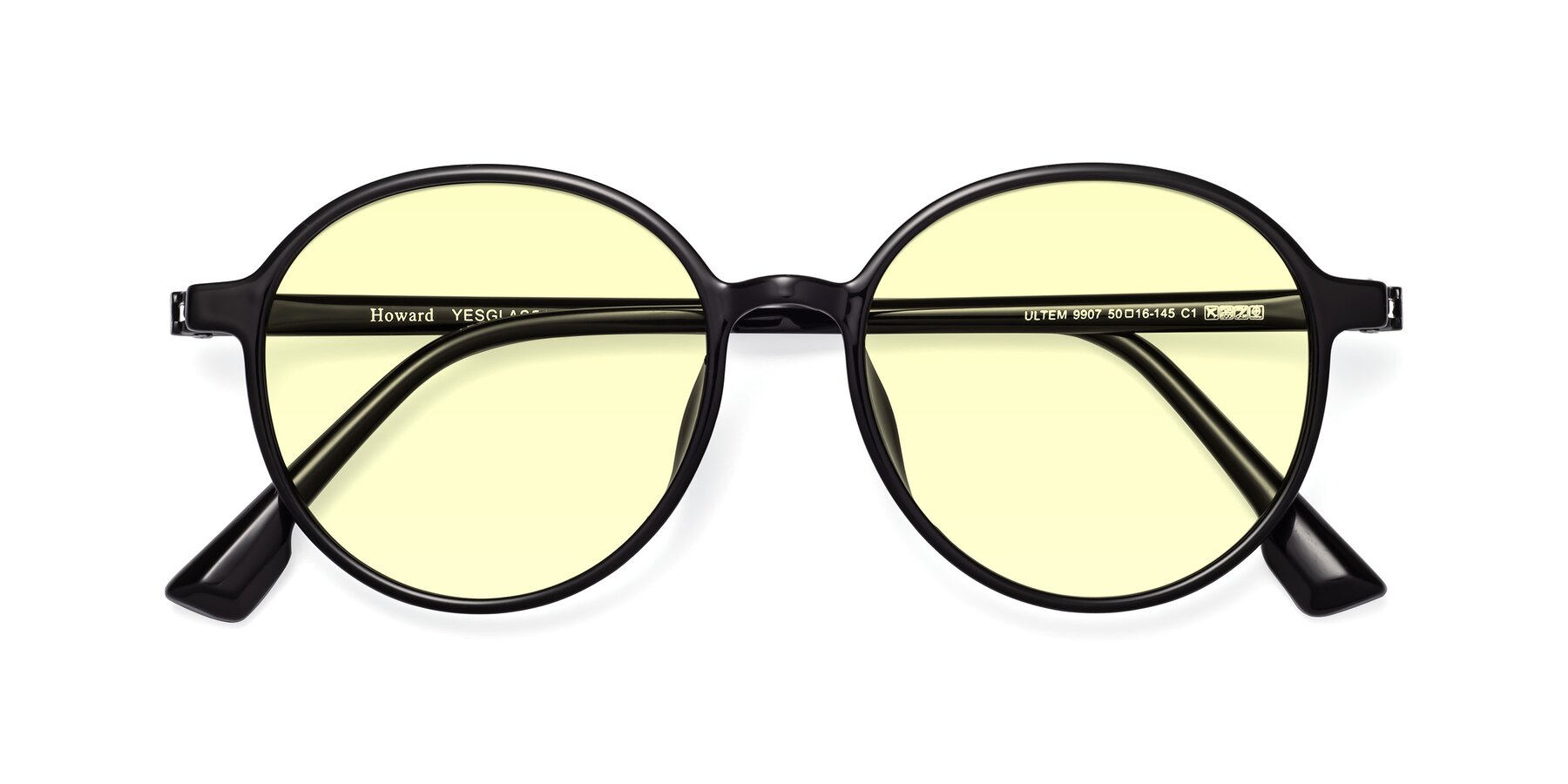 Folded Front of Howard in Black with Light Yellow Tinted Lenses