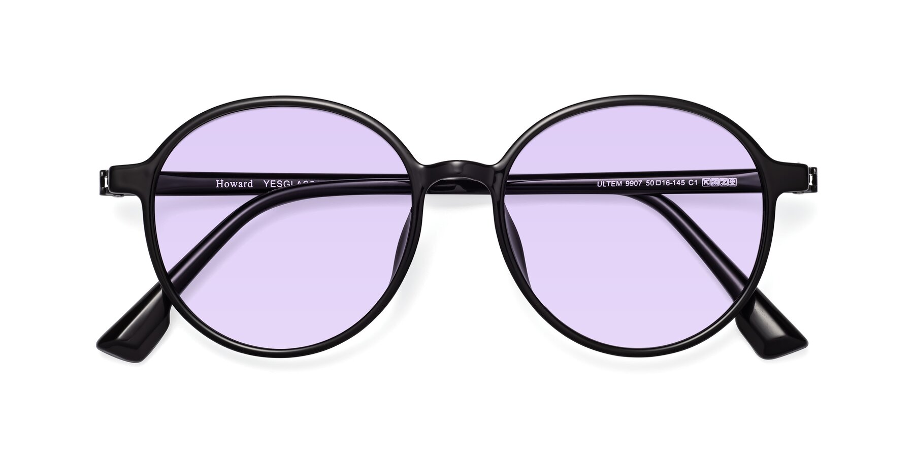 Folded Front of Howard in Black with Light Purple Tinted Lenses