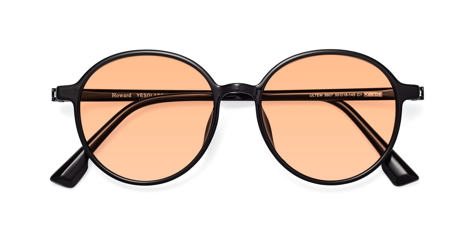 Folded Front of Howard in Black with Light Orange Tinted Lenses