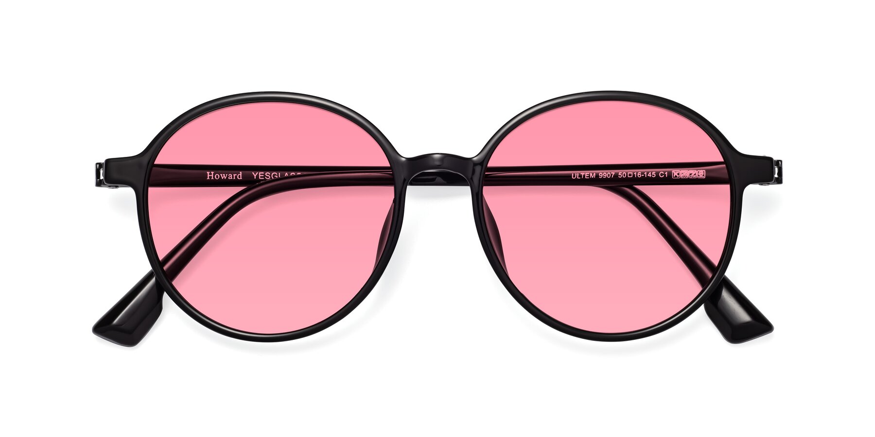 Folded Front of Howard in Black with Pink Tinted Lenses