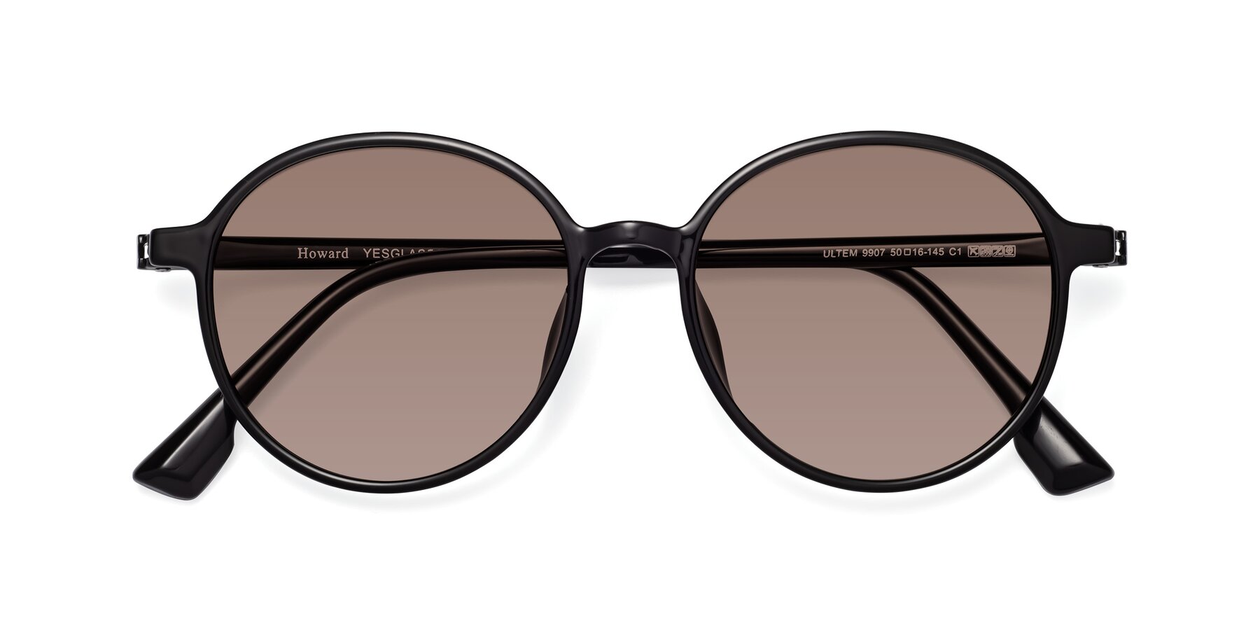 Folded Front of Howard in Black with Medium Brown Tinted Lenses