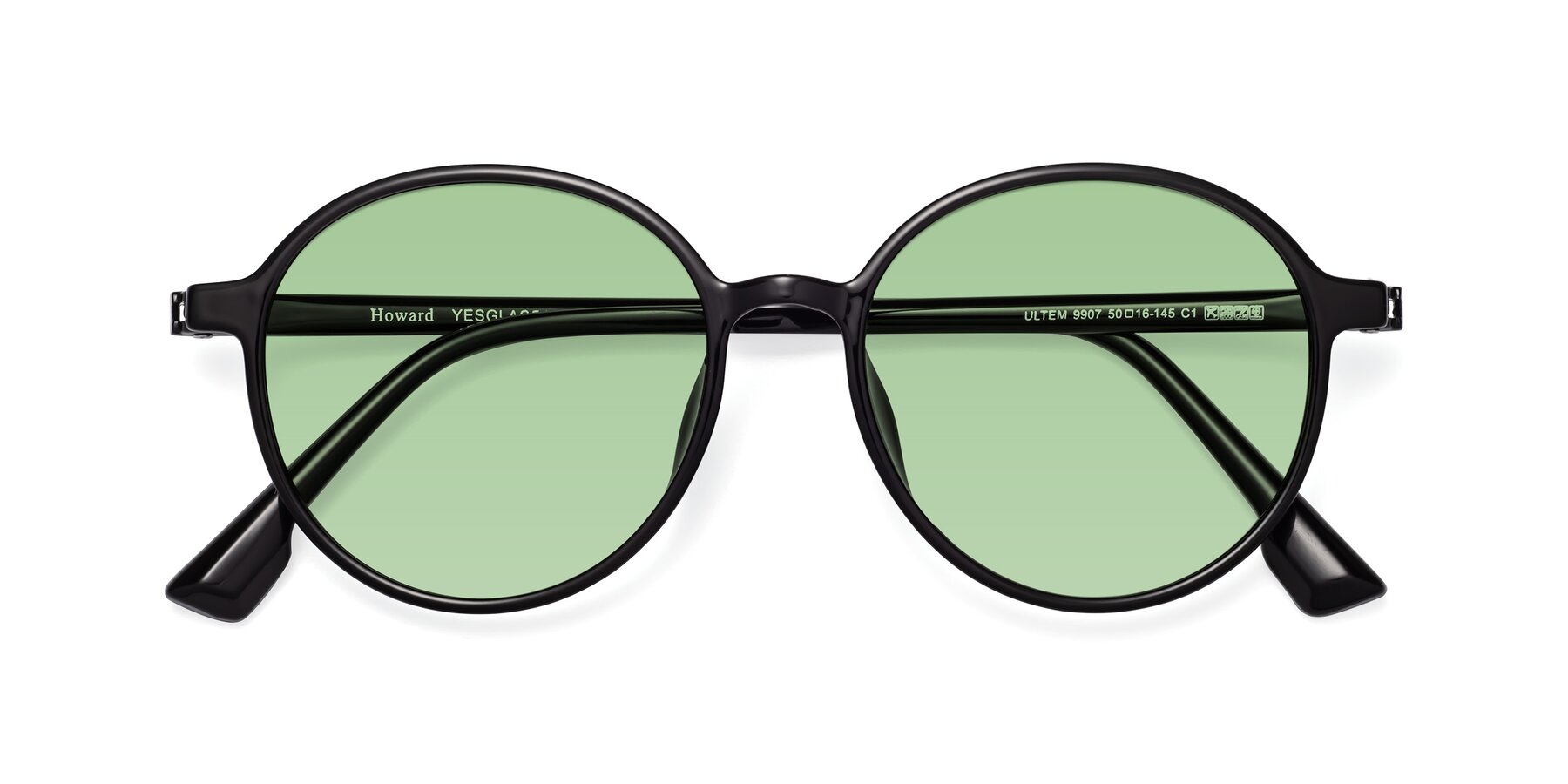 Folded Front of Howard in Black with Medium Green Tinted Lenses