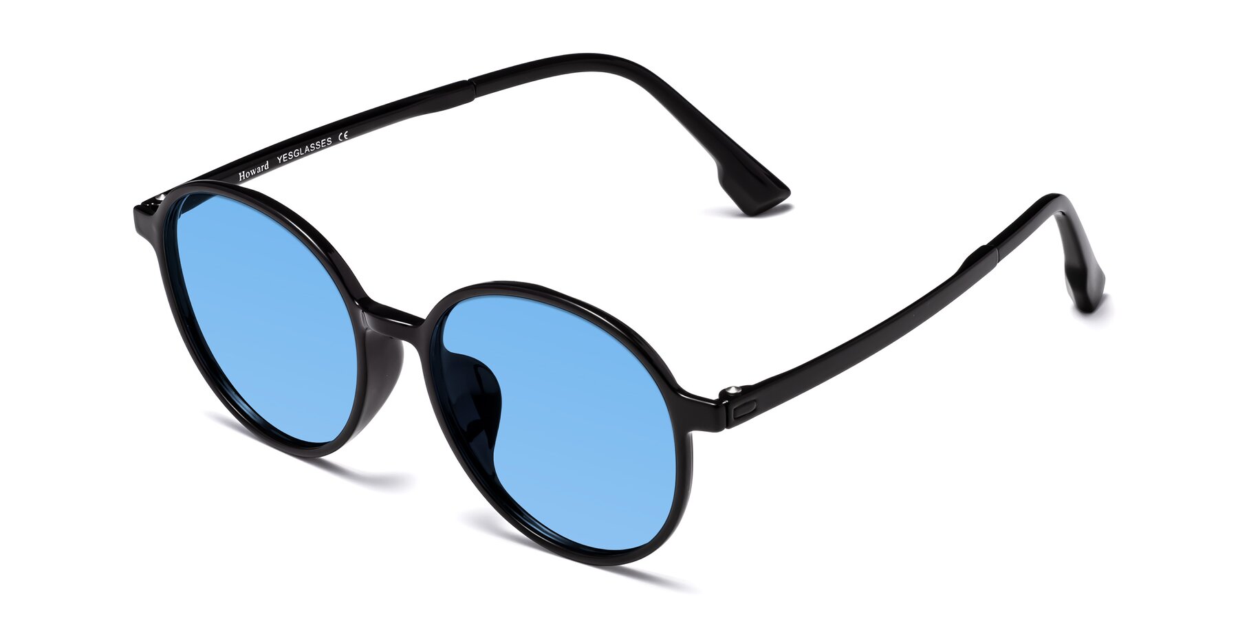 Angle of Howard in Black with Medium Blue Tinted Lenses