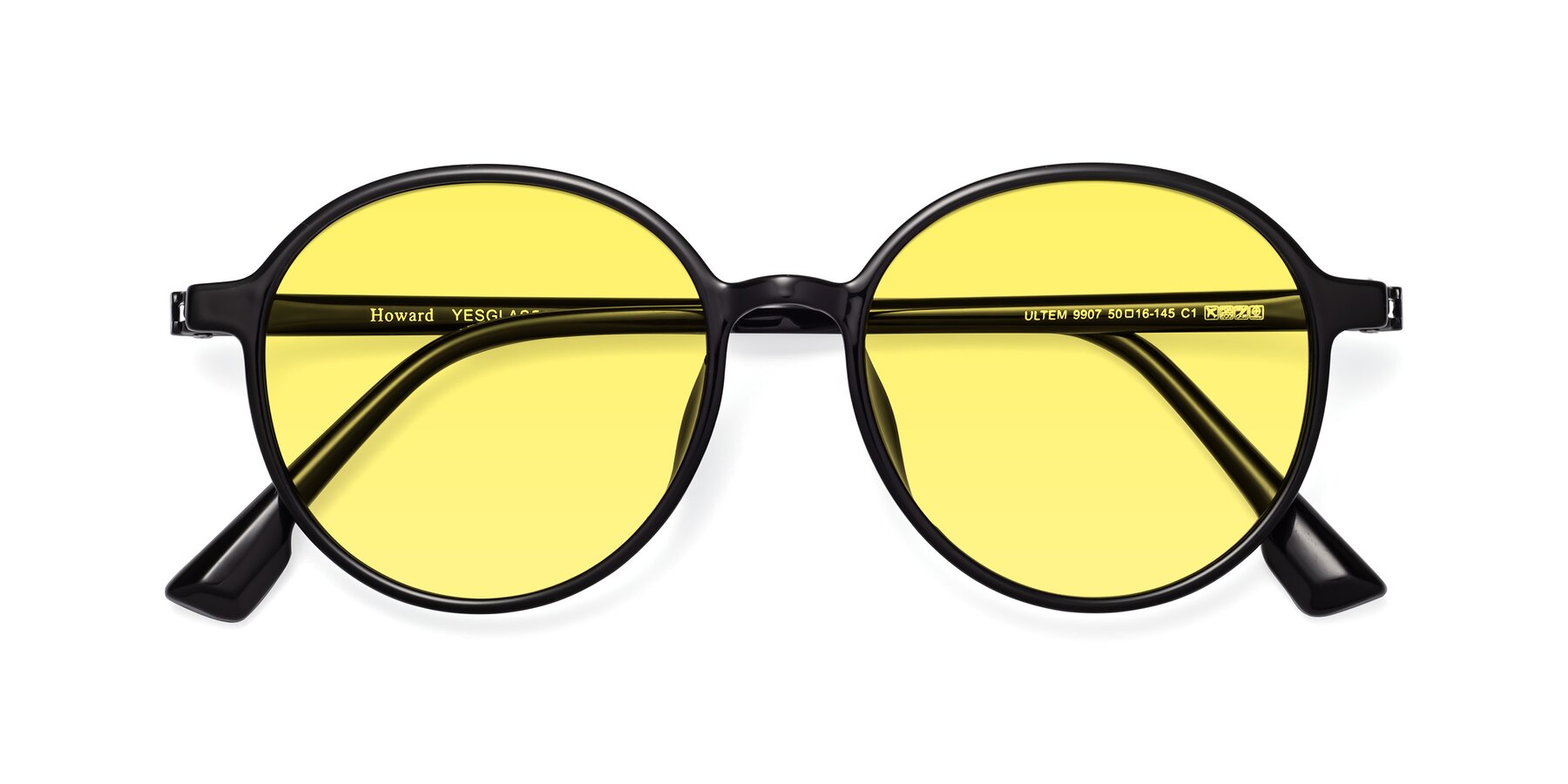 Folded Front of Howard in Black with Medium Yellow Tinted Lenses