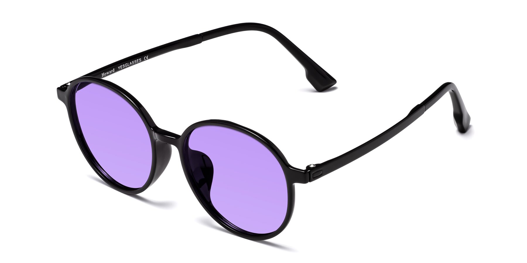 Angle of Howard in Black with Medium Purple Tinted Lenses